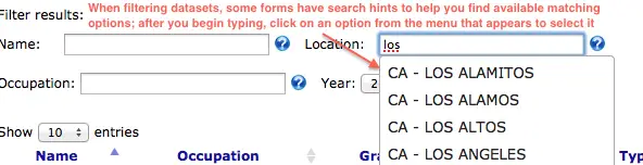 Illustration of search hint functionality